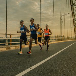 A group of athletes running in a marathon.