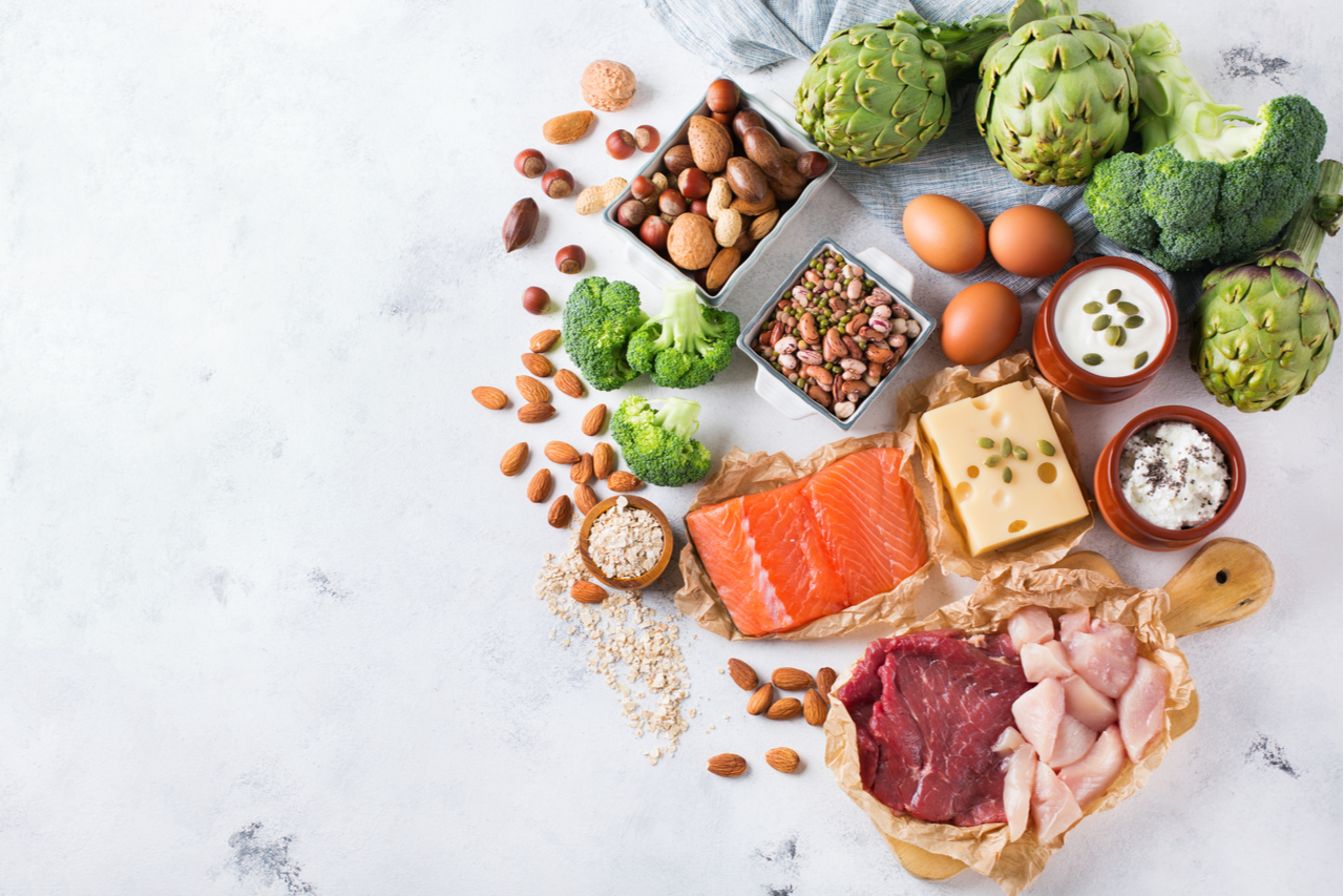 Assortment of healthy protein source and body building food for national protein day.