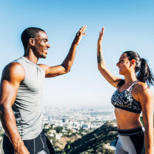 Motivated couple of runners celebrating their new record.