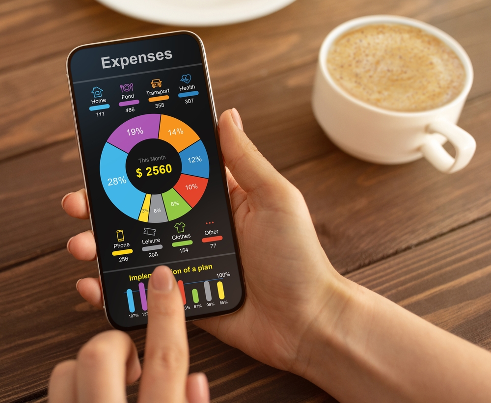 Mobile phone app for money, budget and expense tracking concept 